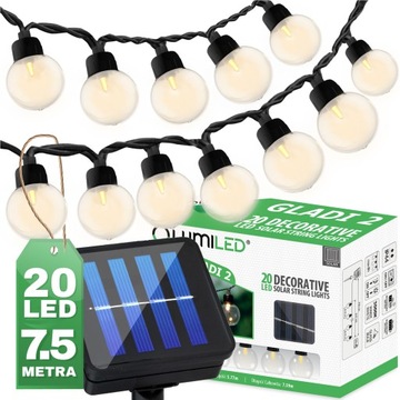 GIRLANDA SOLARNA OGRODOWA LAMPKI SOLARNE ŻARÓWKI 20 LED 7,5M LUMILED
