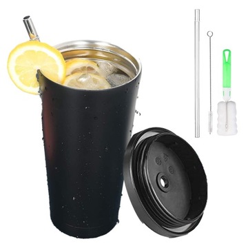 TERMOSOWY KUBEK DO KAWY ZE STALI NIERDZEWNEJ 304 ZE SŁOMKĄ 500ML