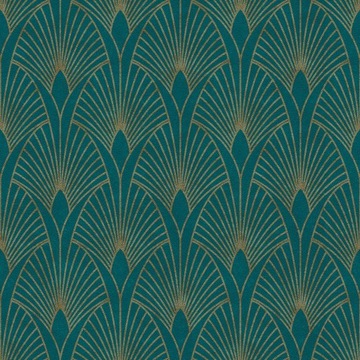 TAPETA ŚCIENNE 37427-5 TURKUSOWE WZORY ZŁOTE ART DECO