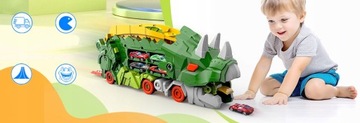 DUŻY Ciężarówka Dinozaur 65cm TIR AUTO AUTKA TOR SAMOCHODOWY Z 4 Samochody