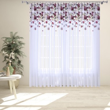 FIRANA GOTOWA WOAL 140X250 BARWIONA WZÓR NA ŻABKI TAŚMIE FIRANY KWIATY 080