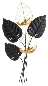 DEKORACJA ŚCIENNA METALOWA ZŁOTA CZARNA LIŚCIE