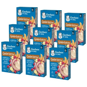 Gerber Grain & grow Kaszka mleczna banan malina po 6 miesiącu 9x 200 g