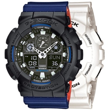 ZESTAW G-SHOCK GA-100B-7AER CZARNY NIEBIESKI,POMAR