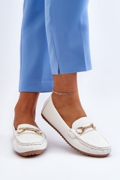 МОКАСИНЫ ЖЕНСКИЕ КЛАССИЧЕСКИЕ МОКАСИНЫ ИЗ ЭКО КОЖИ С ДЕКОРАЦИЕЙ, БЕЛЫЕ 38