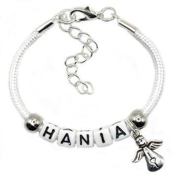 BRANSOLETKA SZNURKOWA ANIOŁEK KOMUNIA IMIĘ