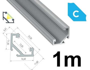 PROFIL DO TAŚM LED NAROŻNY KĄTOWY 45° C SREBRNY 1M