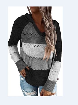 Autumn Patchwork Hooded Sweater Women Casual Long