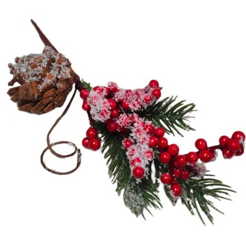 GAŁĄZKA BOŻONARODZENIOWA Z SZYSZKĄ I JARZĘBINĄ 22 CM