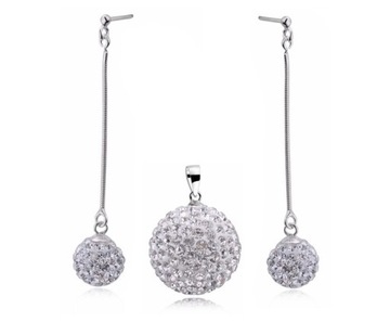 KOMPLET SREBRNY KRYSZTAŁKI SWAROVSKI DUŻE WISZĄCE KULE SHAMBALLA DISCOBALL