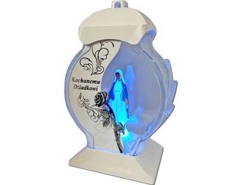 DZIADEK DZIADKOWI ZNICZ ZNICZE LAMPION NA GRÓB OB BIAŁY+FIGURKA LED