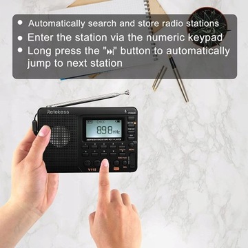 Retekess V115 Przenośne radio FM/AM/SW Czarny