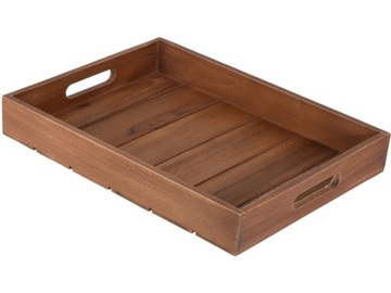 Prostokątna Taca do serwowania 39 x 29 x 5,5 cm - DREWNO TEKOWE