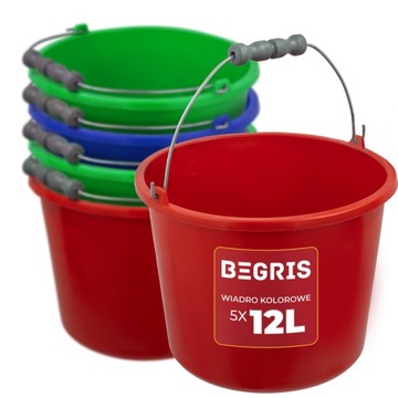 WIADRO BUDOWLANE GOSPODARCZE KOLOROWE 12L WIADERKO WIADRA 5 SZT
