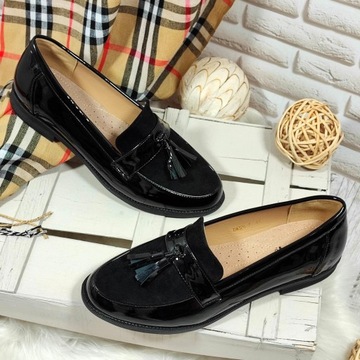 LAKIEROWANE MOKASYNY SKÓRZANA WKŁADKA - r 44