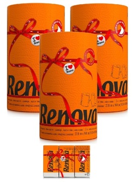 3x Pomarańczowy Ręcznik Papierowy Renova +chusteczki