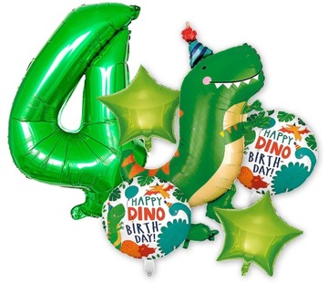 BALON FOLIOWY CYFRA 4 CZTERY LATA DINOZAUR NA CZWARTE URODZINY BALONY HEL