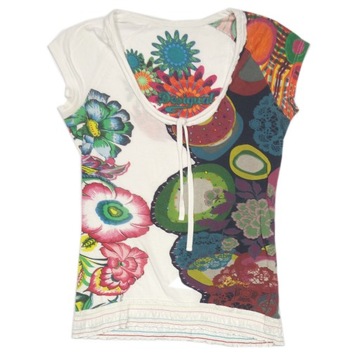 DESIGUAL Damska Bluzka we Wzory T-shirt Logo r. XS 34