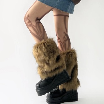 Y2k Vintage Faux Fur Leg Warmers Hot Girl Harajuku Winter Warm Furry Boots