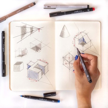 Zestaw kreślarski cienkopis UNI PIN-200 - 9 sztuk o różnych grubościach