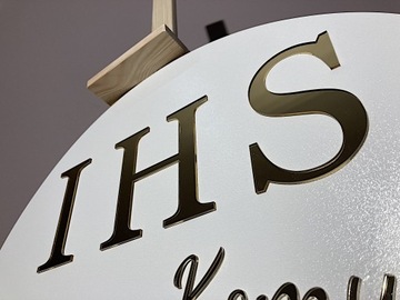 ПЕРВОЕ СВЯТОЕ ПРИЧАСТИЕ Надпись в круге, золотое зеркало, имя или надпись, 50 см