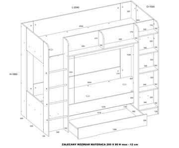 Двухъярусная кровать Craft белого графита, мезонин, спальный контейнер 2x80 см EWRA CR