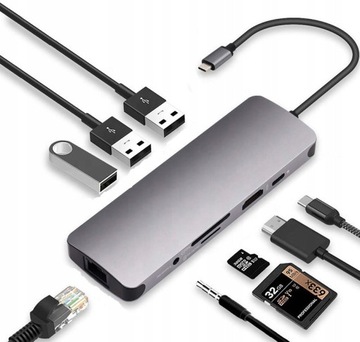 Адаптер HUB USBC HDMI 4K SD 9-в-1 для Macbook Pro/Air
