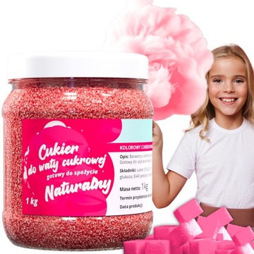 Kolorowy CUKIER DO WATY CUKROWEJ 1kg RÓŻOWY natura