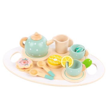 ДЕРЕВЯННЫЙ ЧАЙНЫЙ НАБОР ДЛЯ ДЕТЕЙ АКСЕССУАРЫ ДЛЯ ДЕТСКИХ ИГРОВ + ПОДНОС