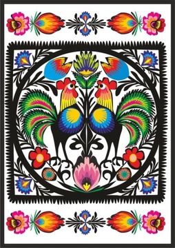 POCZTÓWKA FOLK - WZORY ŁOWICKIE - KOGUTY
