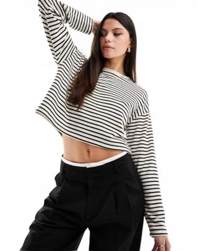 GŁADKI CROP TOP W PASKI DŁUGI RĘKAW S