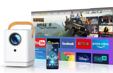 PROJEKTOR LED MOBILNY SUREWHEEL Q3 RZUTNIK WIFI FULL HD ANDROID TV 180C 4K
