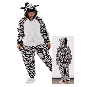 KIGURUMI ONESIE JEDNOCZĘŚCIOWA PIŻAMA CIEPŁA KOMBINEZON ZEBRA 8 LAT 134