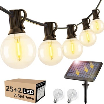 GIRLANDA SOLARNA LAMPKI OGRODOWA 7,6M 25LED NA BALKON DŁUGA ŚWIETLNA