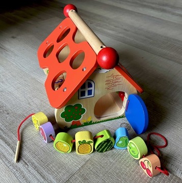 Сортер-деревянный домик, обучающие кубики Монтессори для детей