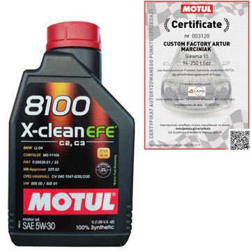 MOTUL 8100 X-CLEAN EFE 5W30 C2/C3 1L VW 505 00/ 505 01 MB 229.52