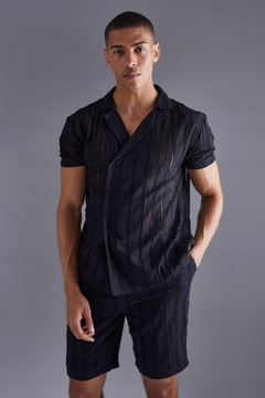 Boohoo NG2 uou czarny męski zestaw ażurowe wstawki koszula szorty XS