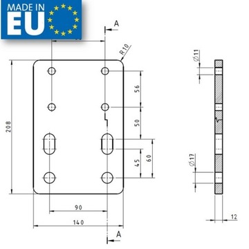 Адаптер фаркопа 90->83x56 мм, регулировка высоты для Ford Ranger II 2006-12 гг.