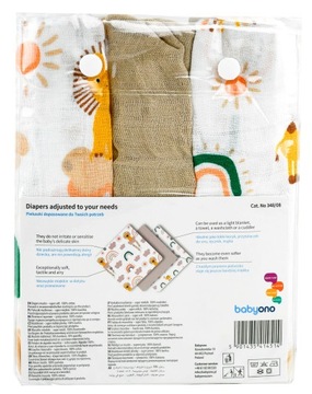 Pieluszki Muślinowe Zestaw 3 szt. 70x70 cm BabyOno Beżowe Super Miękkie