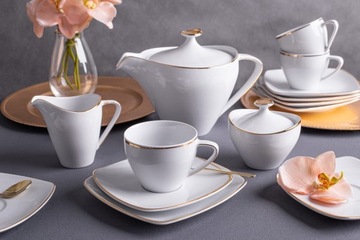 Serwis herbaciano-kawowy filiżanki porcelana MariaPaula Moderna Gold 39 el.