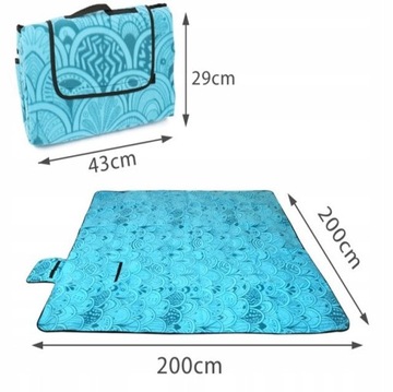 Koc Piknikowy z Uchwytem Izolacja Folia Termiczna Plażowy Mata 200x200cm