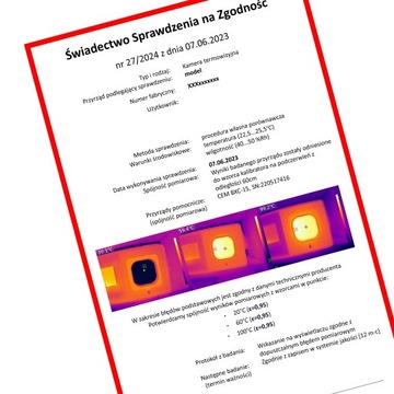 Świadectwo certyfikat sprawdzenia kamery termo UTI720 UTI260B UTI730E