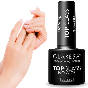 CLARESA TOP GLASS NO WIPE top bez przemywania efekt mokrych paznokci