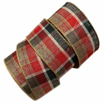 ŚWIĄTECZNA WSTĄŻKA WZÓR KRATA KRATKA 38mm W23/977-1