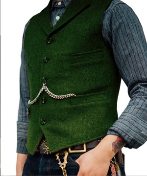 Men's Suit Vest Brown Wedding Wool Tweed Business