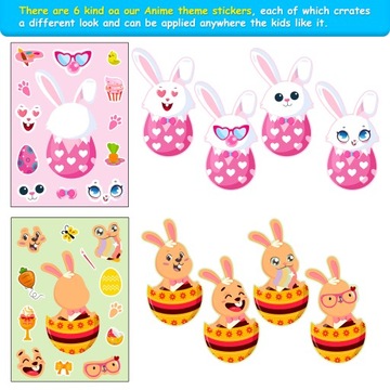 24шт Счастливой Пасхи дети DIY меняющие лицо мультфильм наклейки-головоломки