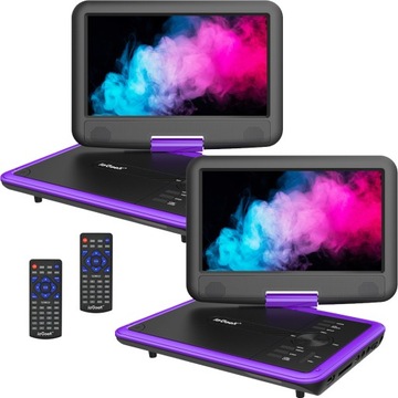 PRZENOŚNY SAMOCHODOWY ODTWARZACZ DVD 9'' LCD FIOLETOWY 2szt na 2000mAh