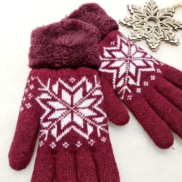 ТЁПЛЫЕ ЗИМНИЕ ПЕРЧАТКИ, ПЛОТНАЯ ШЕРСТЬ, СНЕЖИНКА