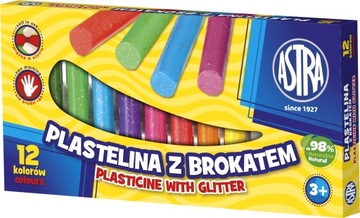 Plastelina z brokatem 12 kolorów, ASTRA