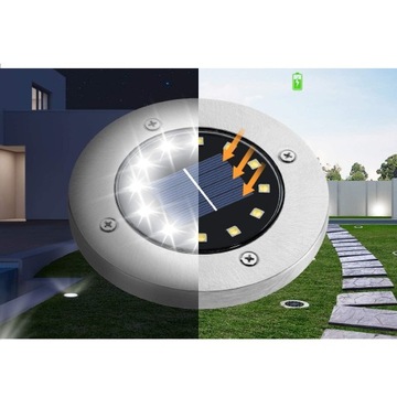 16 шт. САДОВАЯ СОЛНЕЧНАЯ ЛАМПА 12 СВЕТОДИОДНЫХ НАЗЕМНЫХ ЛАМП ДИСКОВЫЙ ДАТЧИК СУМЕРКИ